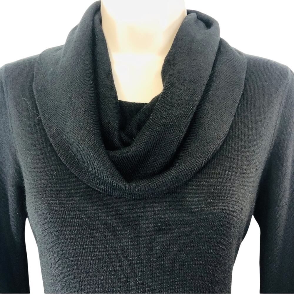 New Directions Black Sweater Dress Empire Waist Small Pleats Cowl Neckline - Picture 13 of 16